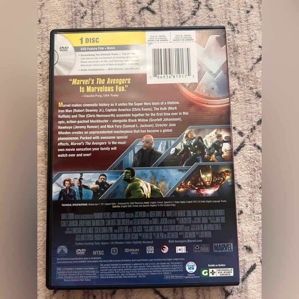 Marvel Avengers DVD - Picture 2 of 3